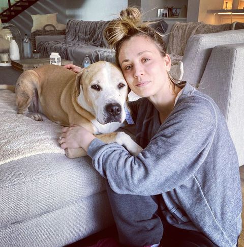 Kaley Cuoco-cuarentena en casa con su perro