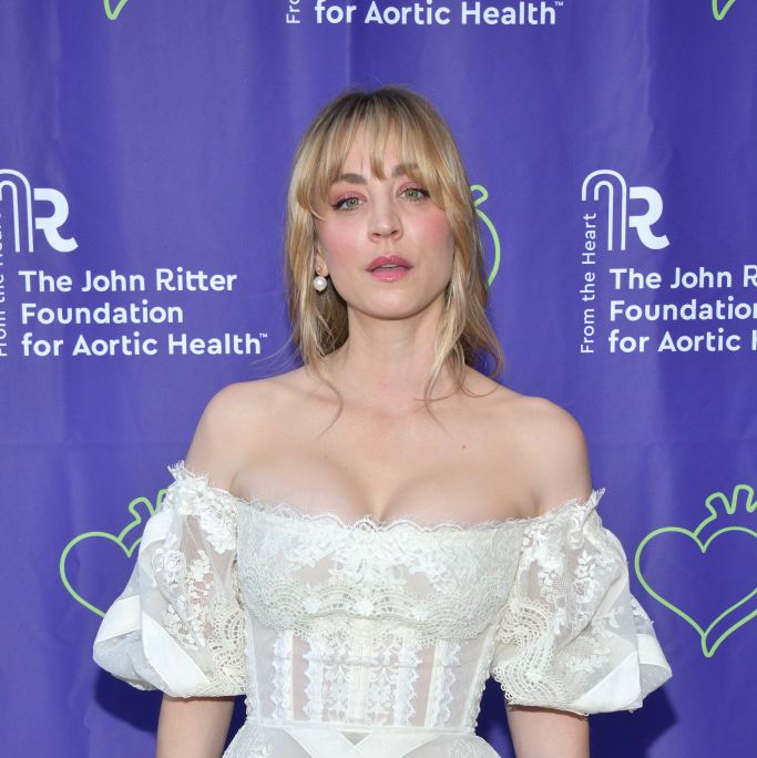 Kaley Cuoco Stuns in Incredible Strapless White Lace Gown as She Honors John Ritter