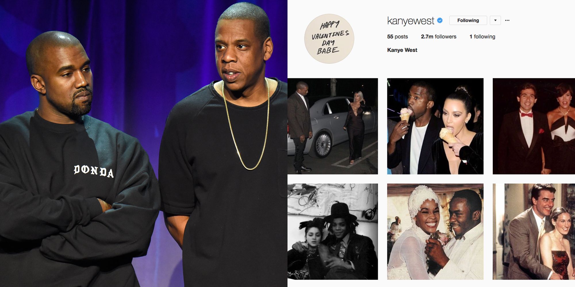 kanye west left jay z and beyonce out of his iconic couples instagram series - kanye instagram followers