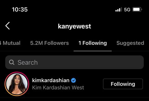 kanye west follows kim kardashian