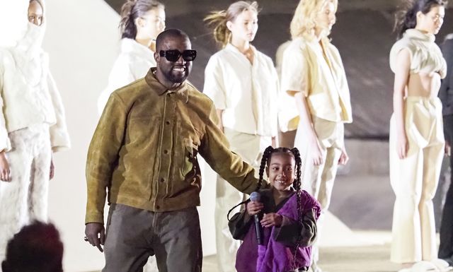 paris, france march 02 kanye west and daughter north west on the runway of the yeezy fashion show during paris fashion week womenswear fallwinter 20202021 on march 02, 2020 in paris, france photo by arnold jerockigc images