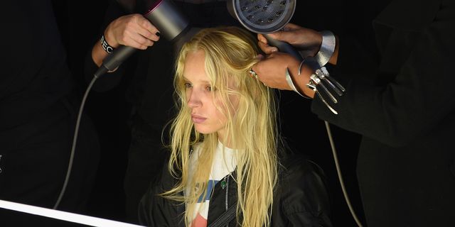 new york, ny   september 10  a model has their hair styled by dyson supersonic hair tools backstage at the fenty puma by rihanna springsummer 2018 collection at park avenue armory on september 10, 2017 in new york city  photo by bryan beddergetty images for fenty puma by rihanna