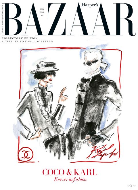 Karl Lagerfeld and Coco Chanel - limited-edition May issue cover of Harper's Bazaar