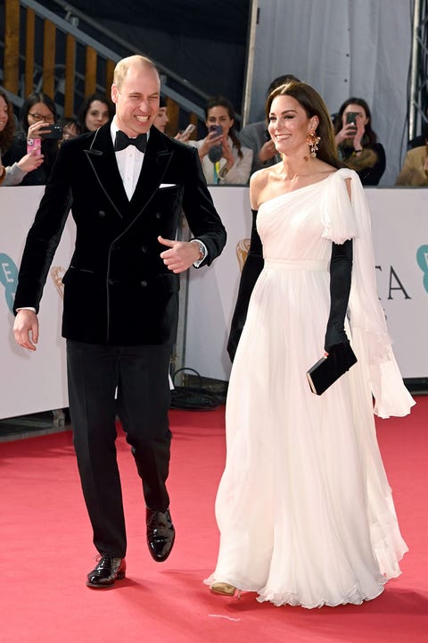 BAFTAs: Kate Middleton wears a white one-shoulder dress