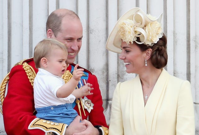 Kate Middleton, Prince William and their son Louis london, england june 08 prince william, duke of cambridge, catherine, duchess of cambridge, prince louis of cambridge, prince george of cambridge and princess charlotte of cambridge during trooping the colour, the queens annual birthday parade, on june 8, 2019 in london , england photo by chris jacksongetty images