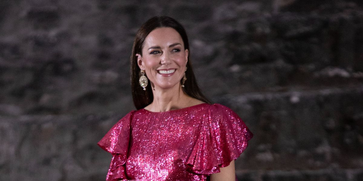 Kate Middleton wears pink sequin The Vampire’s Wife dress in Belize