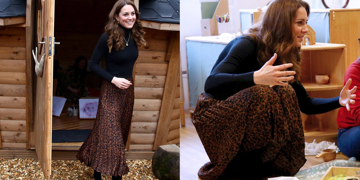 Kate Middleton Wears Zara Leopard Print Skirt to Visit Kids In Wales