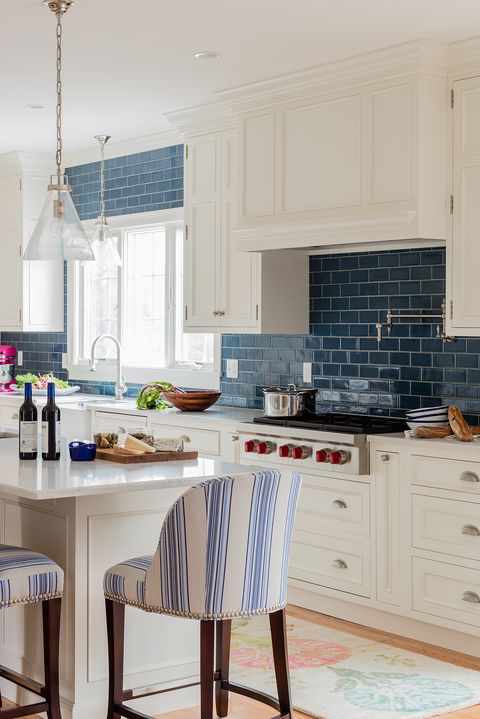 Dark Kitchen Backsplashes, Dark Blue Kitchen Cabinets With White Countertops