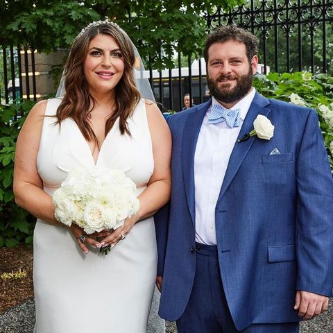 katie sturino and her husband on their wedding day