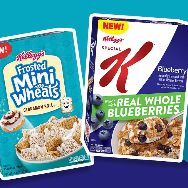 kellogg's frosted mini wheats cinnamon roll and special k blueberry cereals