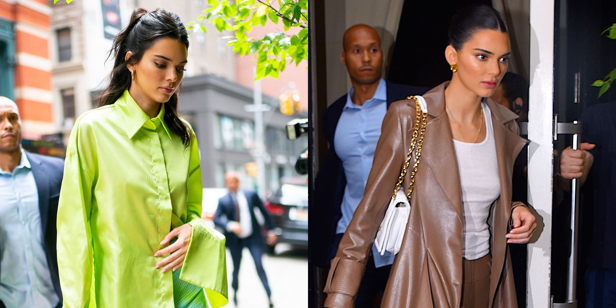 Kendall Jenner Wears Neon Green and All Brown Rainy Day Kendall Jenner Wears Neon Green and All Brown Rainy Day