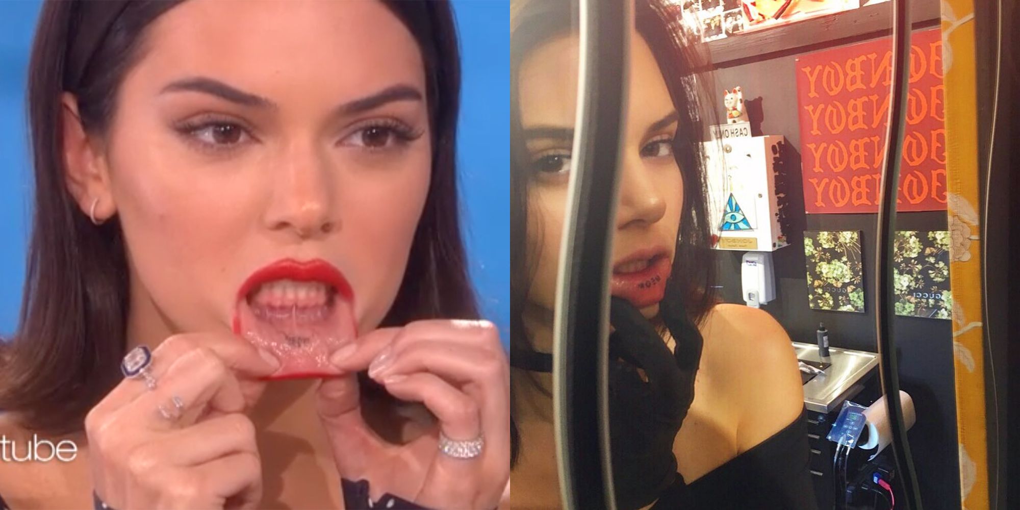 Kendall Jenner On Hidden Lip Tattoo Kendall Jenner Talks About Meow Tattoo When She Wants Babies On Ellen