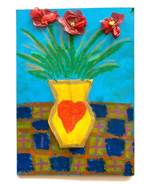 Painting, Flowerpot, Flower, Child art, Still life, Tulip, Vase, Plant, Modern art, Art, 