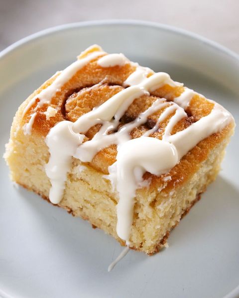 keto cinnamon roll with icing on a plate