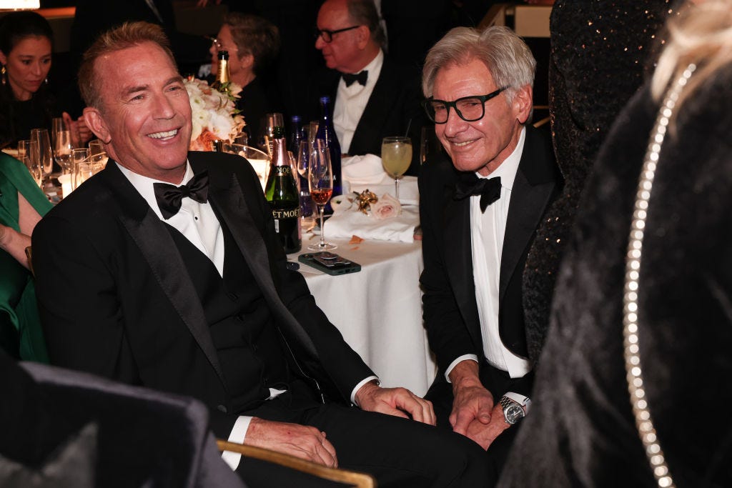 Kevin Costner Had the Best Comment After His Conversation with Harrison Ford at the Golden Globes