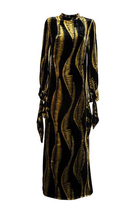 Clothing, Black, Dress, Day dress, Sleeve, Yellow, Outerwear, Robe, Cocktail dress, Cover-up, 