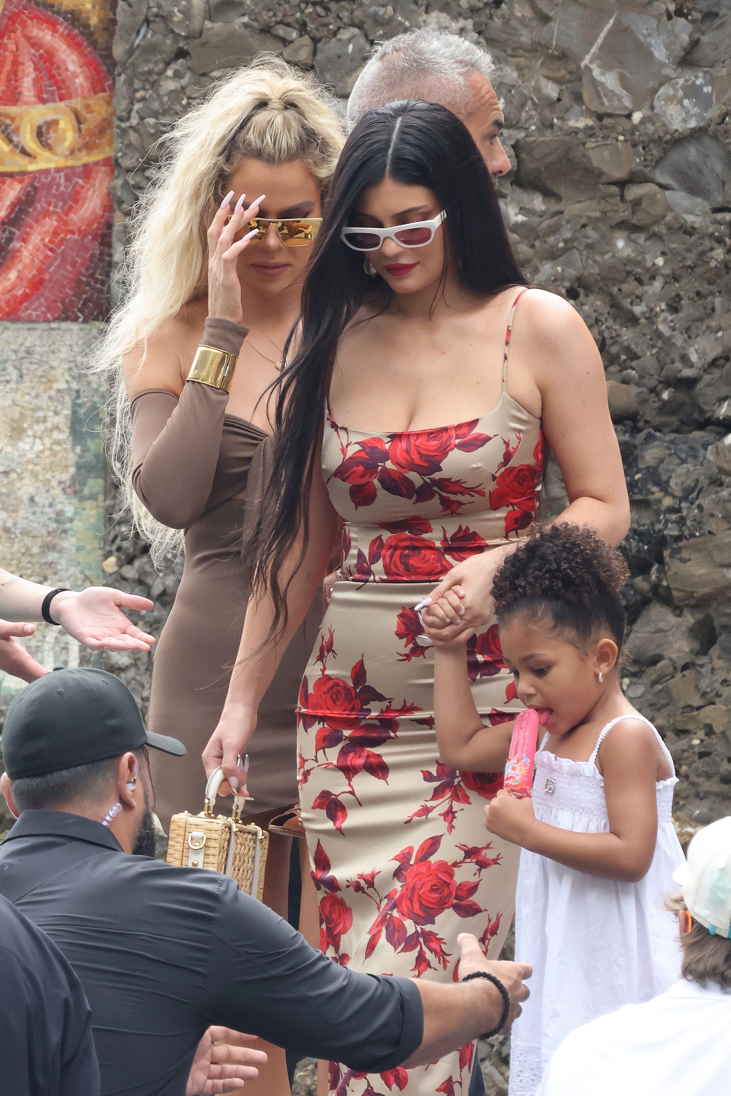 Kylie Jenner Wears Sexy Bodycon Floral Dress During Kourtney’s Wedding Weekend