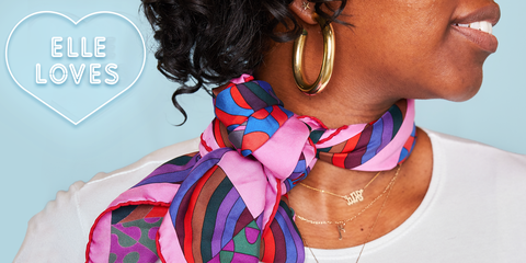 Neck, Scarf, Pink, Fashion accessory, Stole, Textile, Magenta, Bow tie, Hair tie, Black hair, 