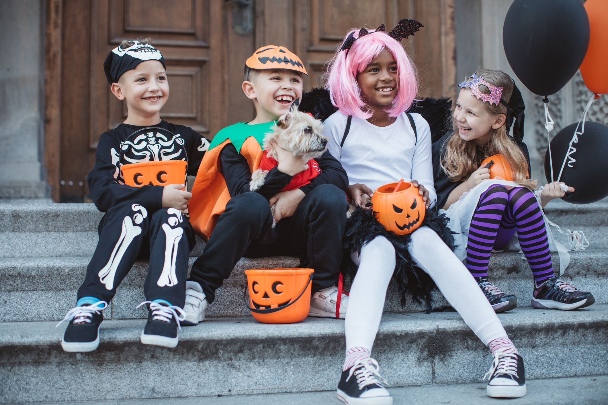 family costumes with baby and dog