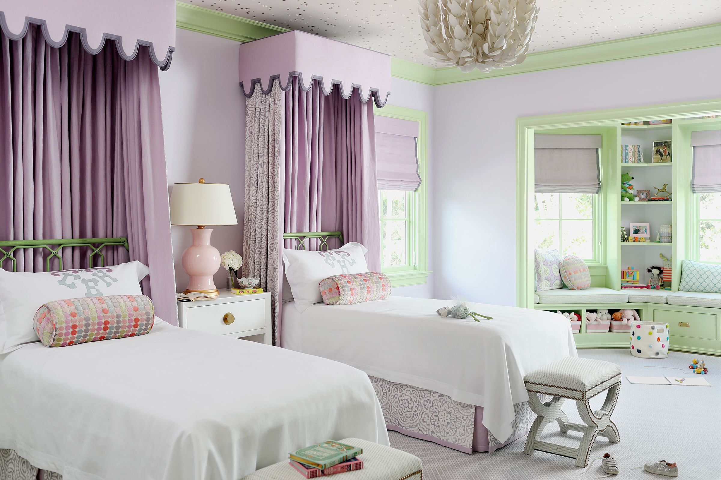 grey and pink kids bedroom