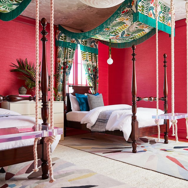 Bed, Furniture, Room, Bedroom, Red, Interior design, Canopy bed, Pink, four-poster, Decoration, 