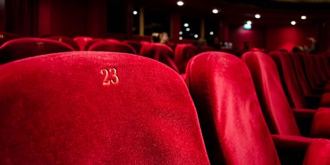 Red, Theatre, Movie theater, Auditorium, Room, Interior design, Carmine, Furniture, 