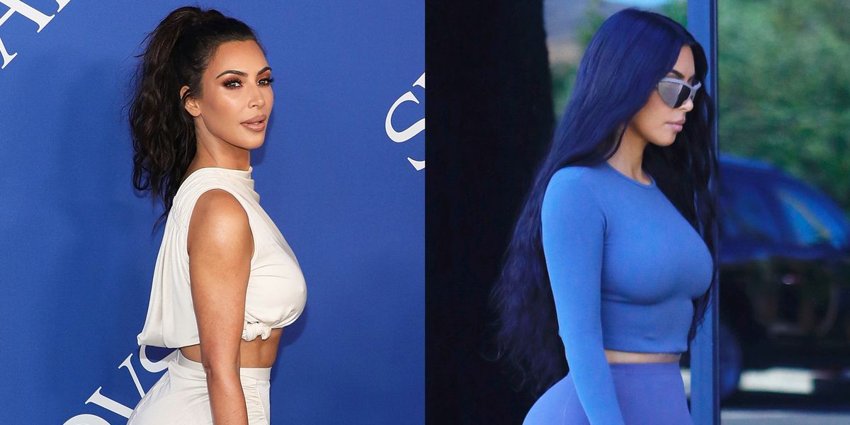 Kim Kardashian Dyed Her Hair Dark Blue For Kanye S Weezy Premiere Kim