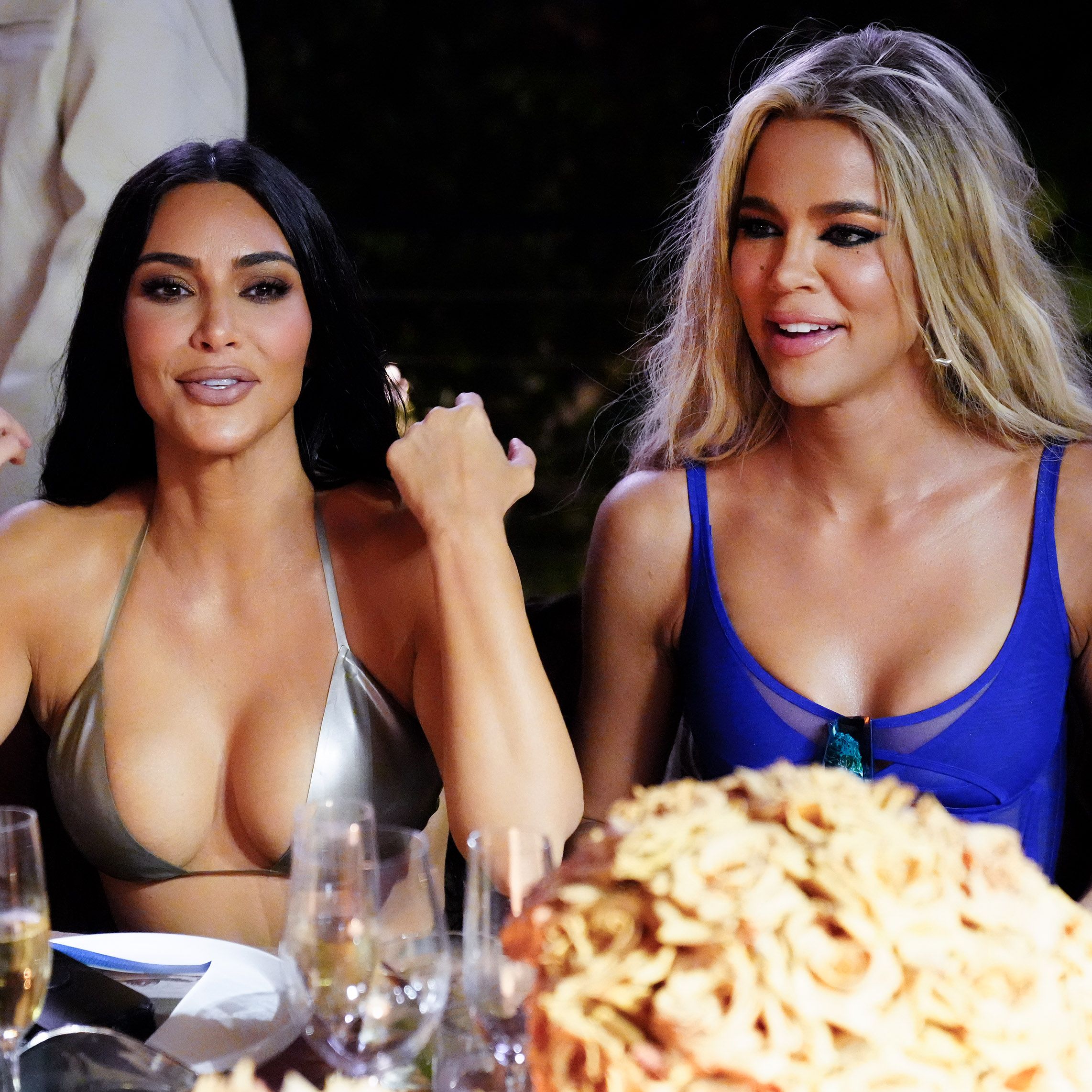 Kim and Khloé Kardashian Wear Stunning Metallic Bikinis to Turks and Caicos