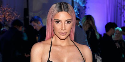Kim Kardashian black dress pink hair