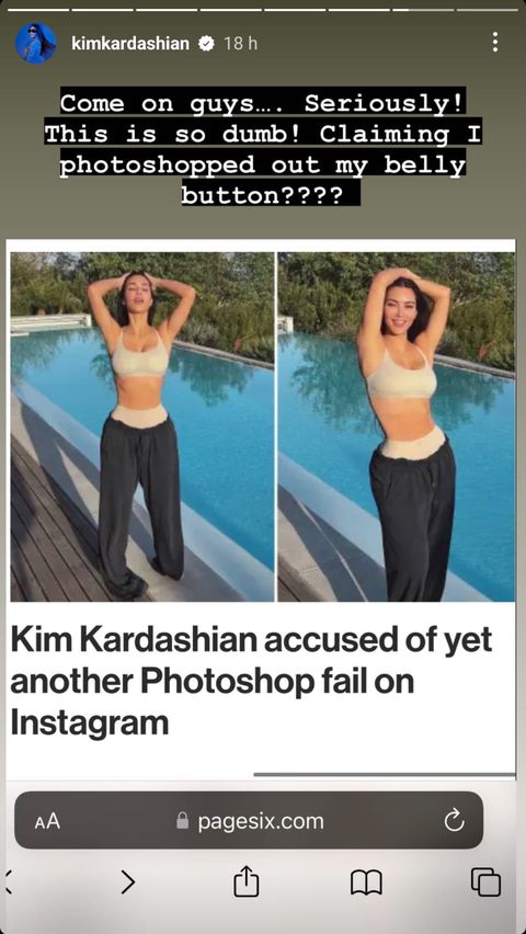 kim kardashian responds to claims she photoshopped her belly button out of instagram posts