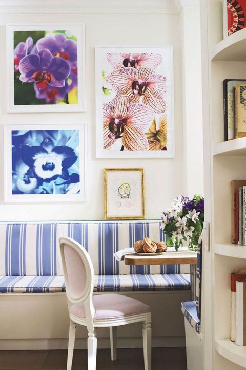 Room, Purple, Wall, Interior design, Furniture, Living room, Plant, Design, Table, Wall sticker, 