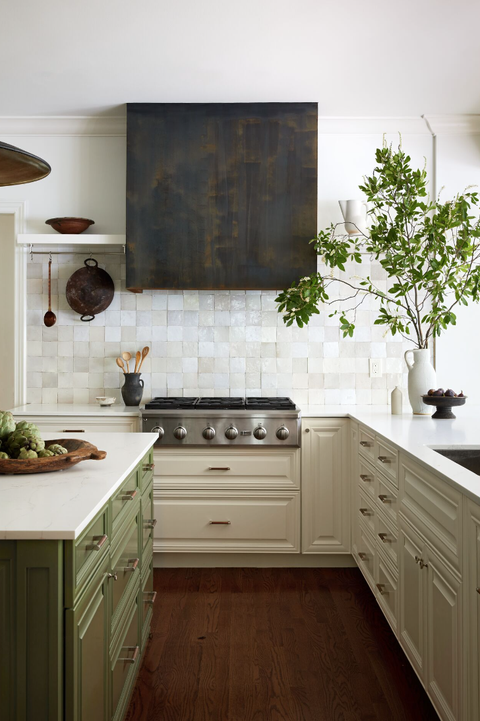 green and white cabinets