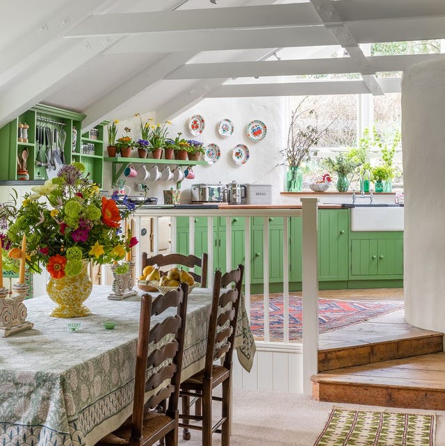 kitchen with green cabinets