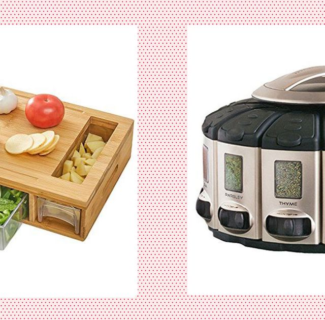 kitchen gadgets  bamboo cutting board with containers and select a spice auto measure carousel