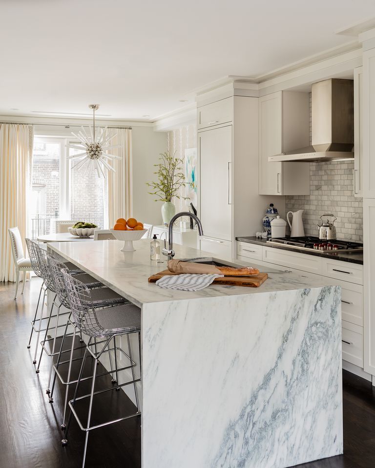 White Glossy Kitchen Island Countertops 