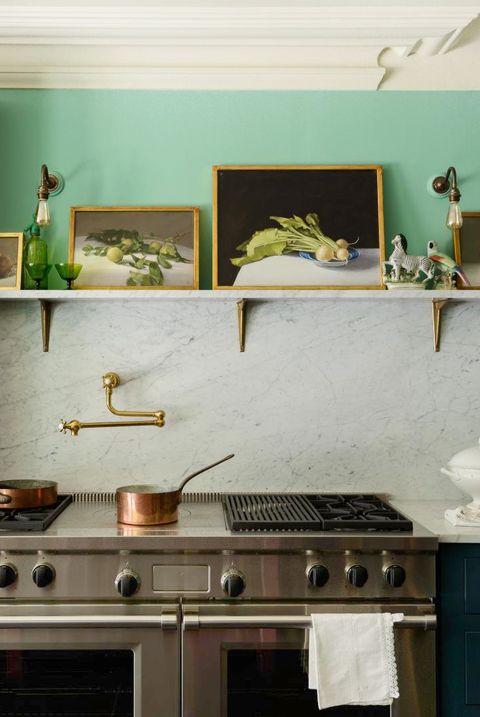 kitchen with green accent wall