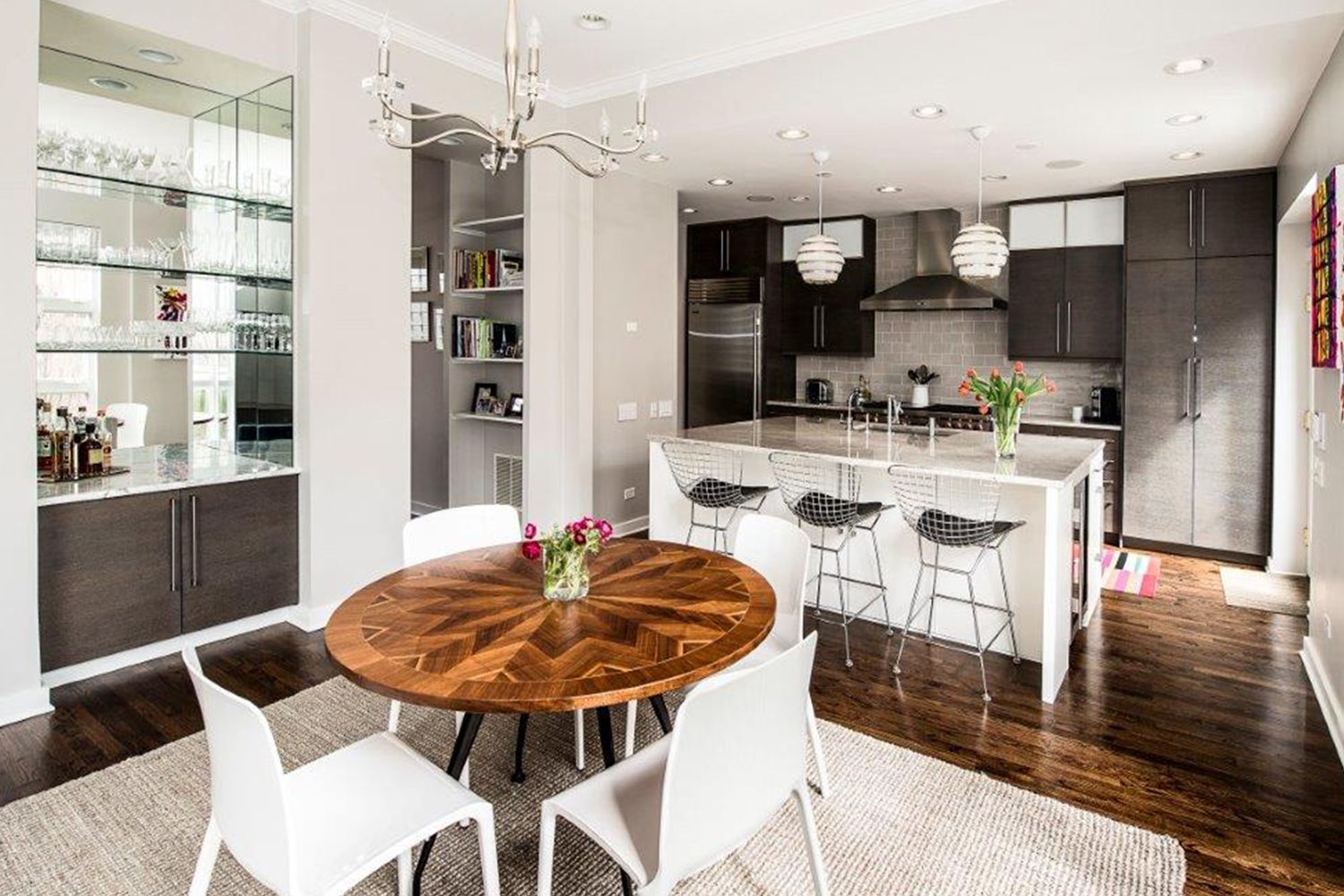 dining table in middle of kitchen