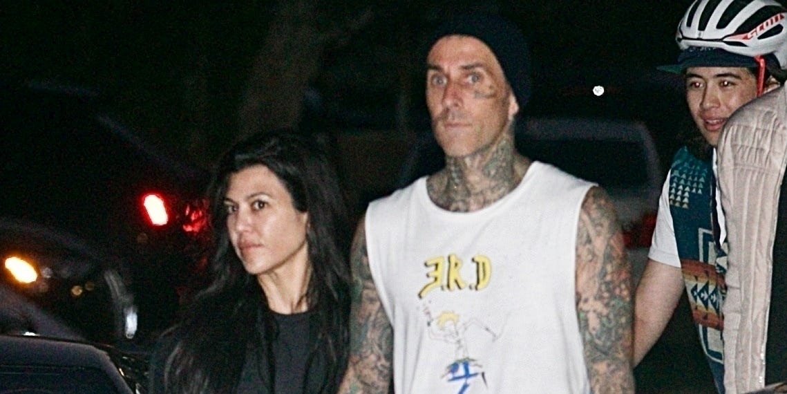 Here’s Kourtney Kardashian and Travis Barker Holding Hands and Matching in Black For a Nobu Date