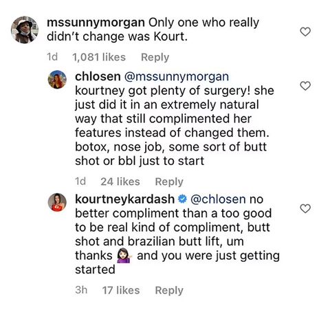 kourtney kardashian responde a una fan que le acusa de haberse hecho muchas cirugías plásticas