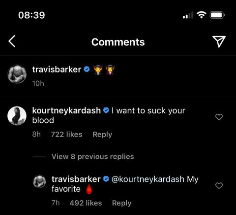 kourtney kardashian and travis barker's blood comment exchange