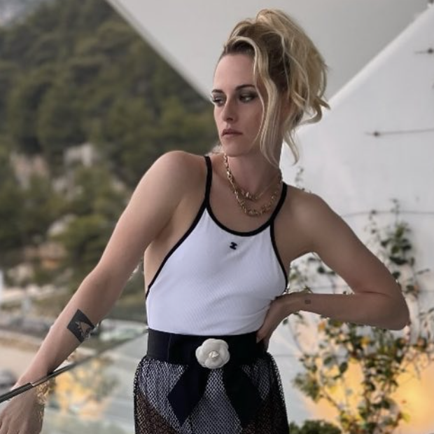 Kristen Stewart Pairs a Chanel Bodysuit With a Sheer Maxi Skirt