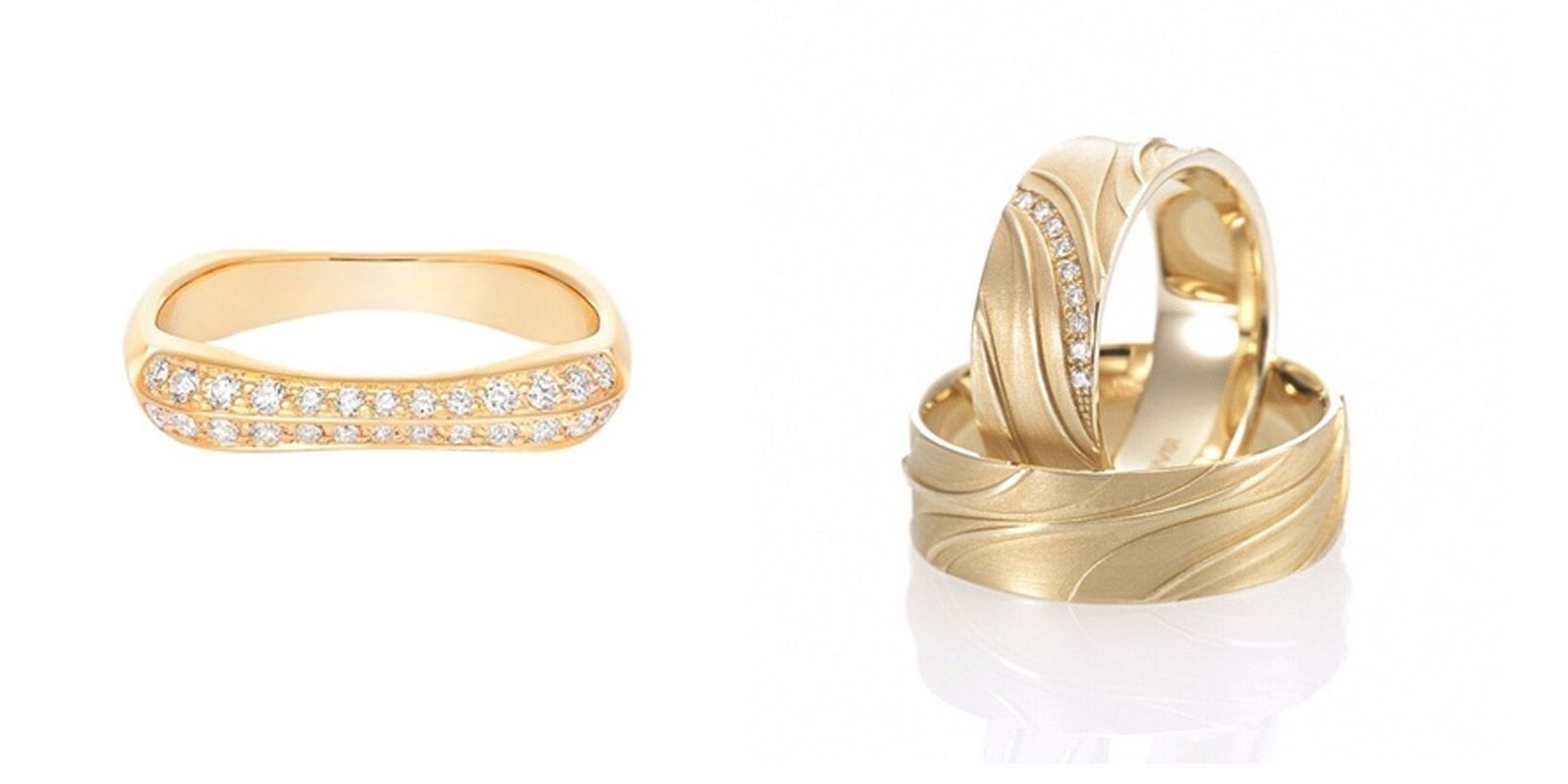 モードに華やぐ、ゴールド＋ダイヤの結婚指輪