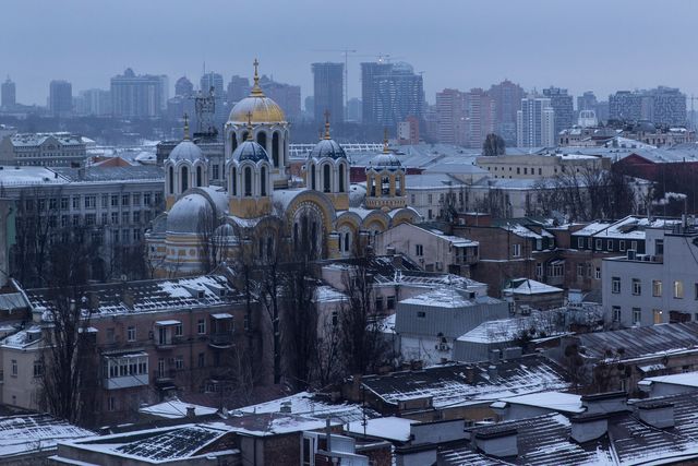 kyiv, ukraine   january 28 st volodymyrs cathedral is seen against the city skyline on january 28, 2022 in kyiv, ukraine international fears of an imminent russian military invasion of ukraine continue to remain high as russian troops mass along the russian ukrainian border and diplomatic talks continue to stall photo by chris mcgrathgetty images