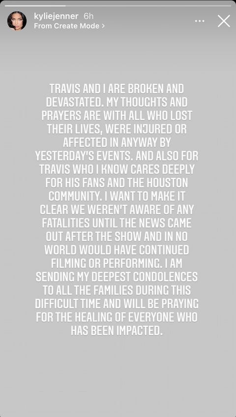 kylie jenner astroworld instagram statement