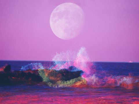 Sky, Water, Moon, Sea, Purple, Light, Wave, Pink, Violet, Ocean, 