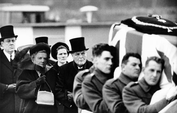 Winston Churchill S Real Life Funeral Photos As Seen In The Crown   Lady Clementine Churchill Is Escorted On The Arm Of Her Son News Photo 1571849222 