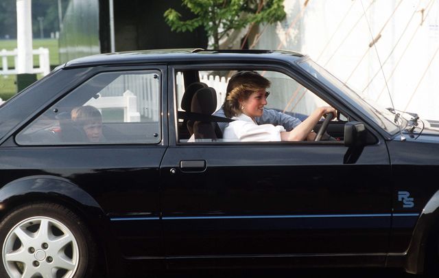 windsor, united kingdom   june 20  princess diana driving her ford escort with prince william sitting in a special car seat behind date not certain  photo by tim graham photo library via getty images
