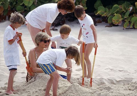 Princess Diana in 1990 with Prince Harry and Prince William and Lady Sarah McCorquodale and her children