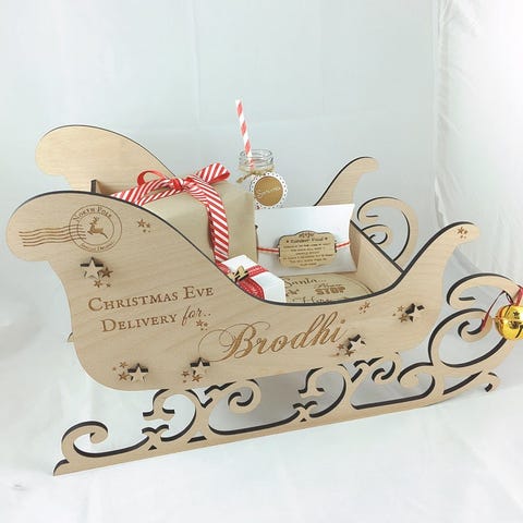 Large Personalised Wooden Christmas Eve Box, Christmas Eve Sleigh, Wooden Sleigh