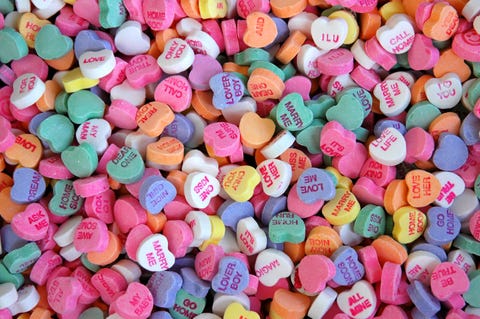 Large quantity of colorful Valentine Candy hearts